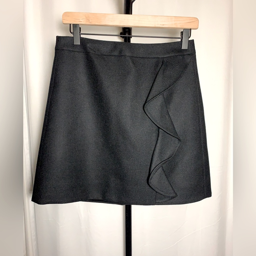 JCREW wool mini skirt with side ruffle detail. NWT.